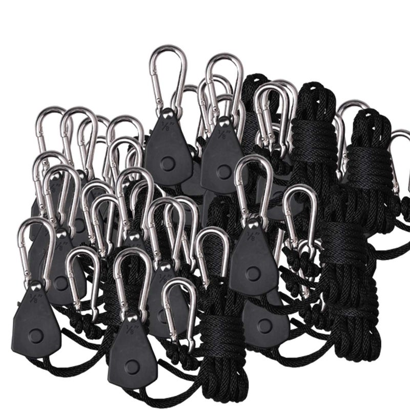 TopoGrow 48PCS/24 Pairs Adjustable Rope Hanger Ratchet Grow Light Hangers 1/8'' 150lb Reinforced Internal Gears Ratchets, Loose-Proof Design for Grow Lights - Image 1